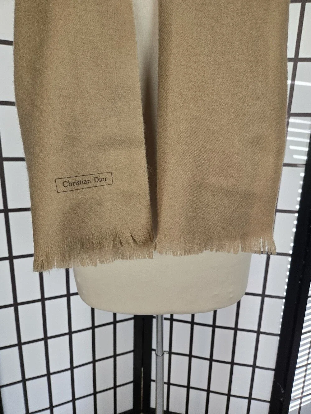 Christian Dior Beige 100% Merino Wool Frayed Scarf